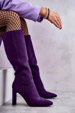 Kozaki Damskie Na Słupku Do Kolana Fioletowe Truly Love