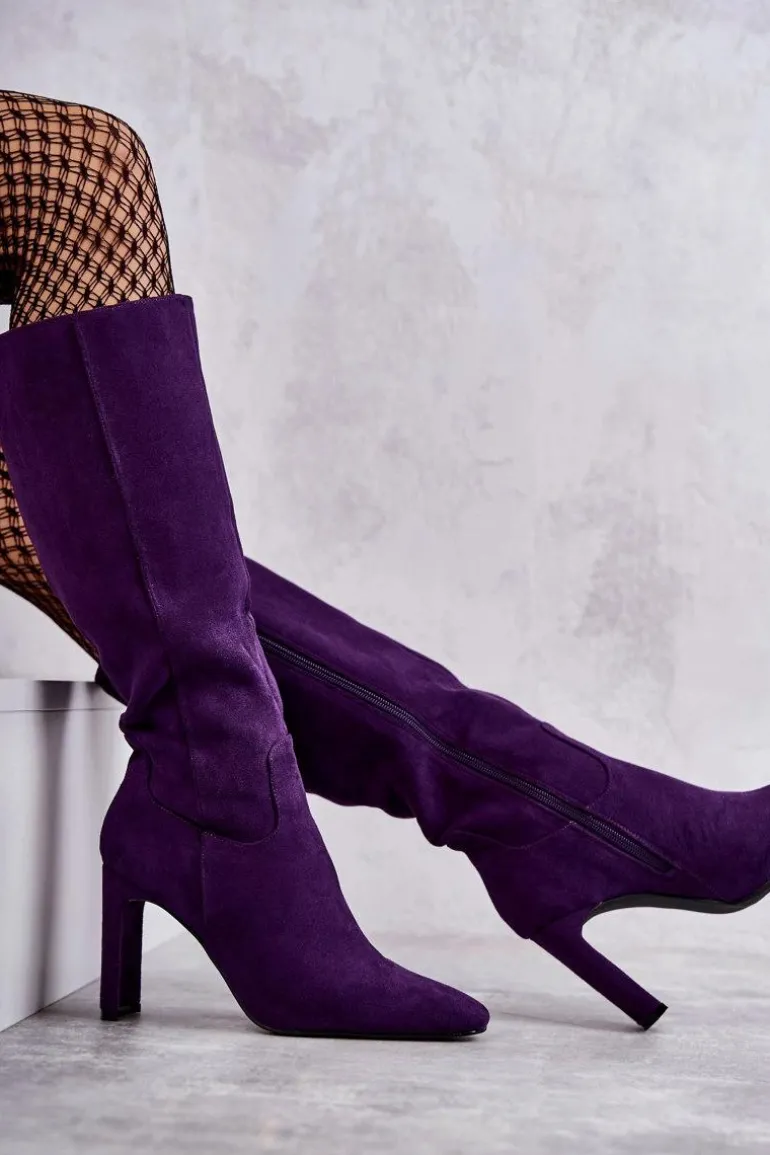 Kozaki Damskie Na Słupku Do Kolana Fioletowe Truly Love