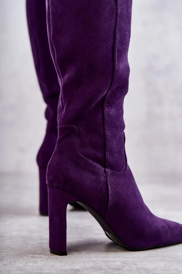 Kozaki Damskie Na Słupku Do Kolana Fioletowe Truly Love