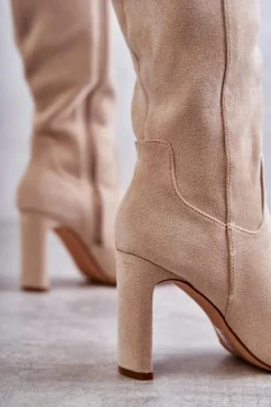 Kozaki Damskie Na Słupku Do Kolana Beżowe Truly Love