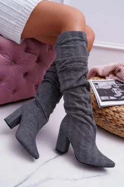 Kozaki Damskie Na Słupku Do Kolan Szare Termen