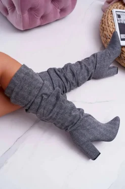 Kozaki Damskie Na Słupku Do Kolan Szare Termen