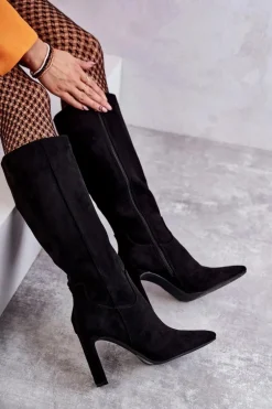 Kozaki Damskie Na Słupku Do Kolana Czarne Truly Love