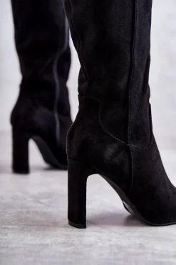 Kozaki Damskie Na Słupku Do Kolana Czarne Truly Love