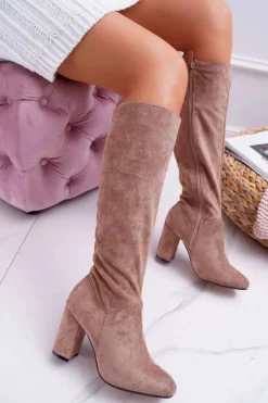 Kozaki Damskie Na Słupku Do Kolana Khaki Mercure