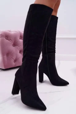 Kozaki Damskie Na Słupku Do Kolan Czarne Warden