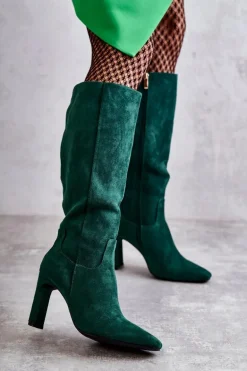 Kozaki Damskie Na Słupku Do Kolana Zielone Truly Love