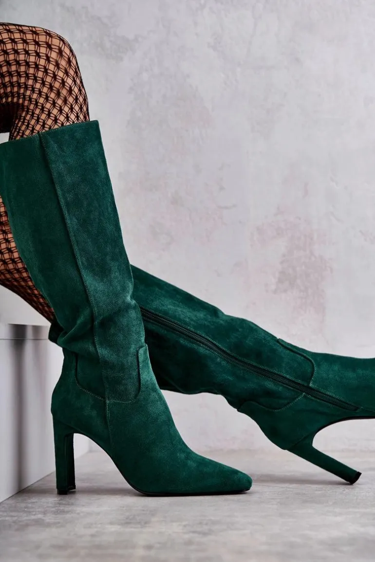 Kozaki Damskie Na Słupku Do Kolana Zielone Truly Love