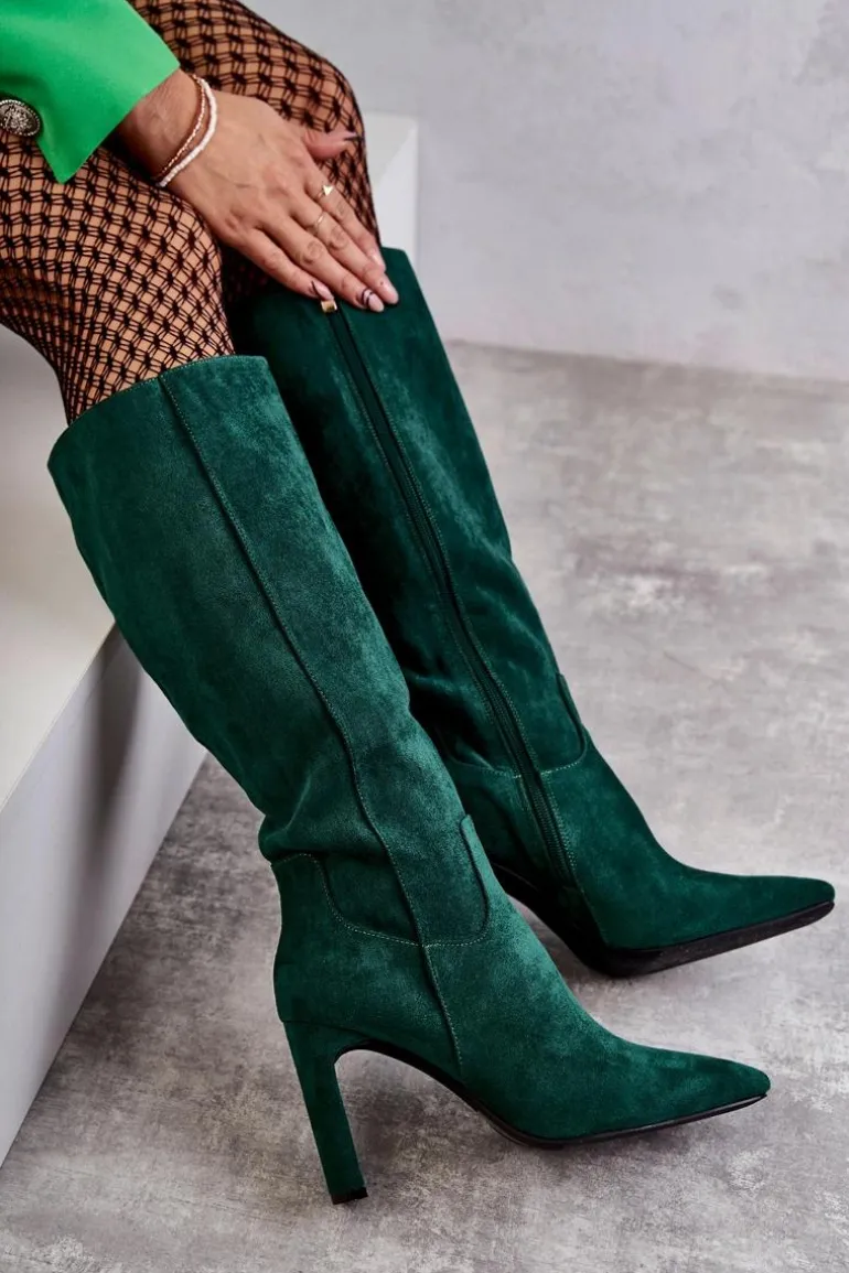 Kozaki Damskie Na Słupku Do Kolana Zielone Truly Love