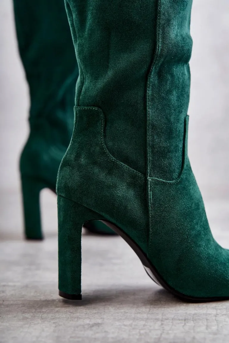 Kozaki Damskie Na Słupku Do Kolana Zielone Truly Love