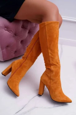 Kozaki Damskie Na Słupku Do Kolan Camel Warden