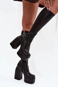 Kozaki Damskie Na Słupku I Platformie Czarne Yavira