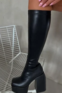 Kozaki Damskie Na Słupku I Platformie Czarne Yavira