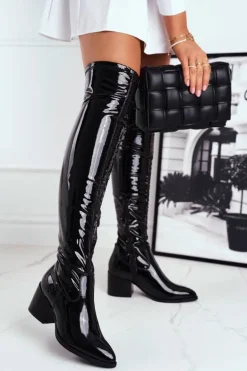 Kozaki Damskie Na Słupku Lateksowe Czarne So close