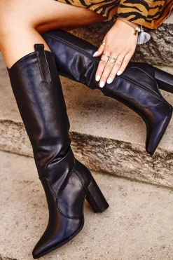 Kozaki Damskie Na Słupku Lico Czarne Forever