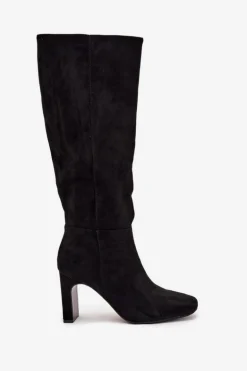 Kozaki Damskie Na Słupku Ocieplane Czarne Zamira