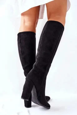 Kozaki Damskie Na Słupku Ocieplane Czarne Finner