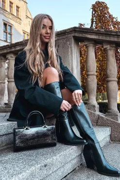 Kozaki Damskie Na Słupku Ocieplane Czarne Katelle