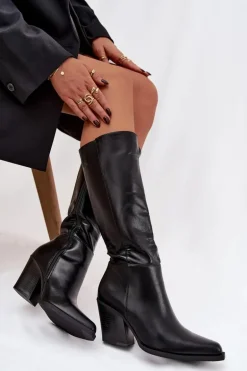 Kozaki Damskie Na Słupku Ocieplane Czarne Katelle