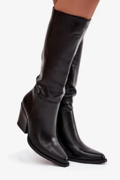 Kozaki Damskie Na Słupku Ocieplane Czarne Katelle