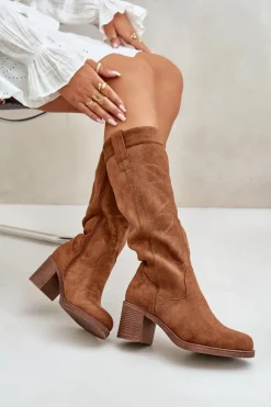 Kozaki Damskie Na Słupku Przed Kolano Camel Erisorae