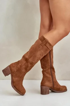 Kozaki Damskie Na Słupku Przed Kolano Camel Erisorae