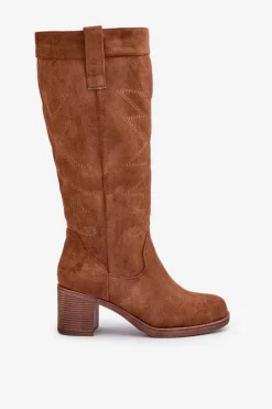 Kozaki Damskie Na Słupku Przed Kolano Camel Erisorae