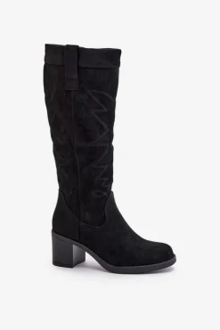 Kozaki Damskie Na Słupku Przed Kolano Czarne Erisorae