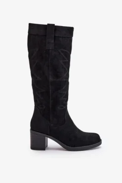 Kozaki Damskie Na Słupku Przed Kolano Czarne Erisorae