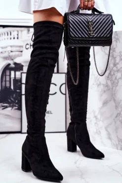 Kozaki Damskie Na Słupku Zamszowe Czarne Milwa