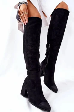 Kozaki Damskie Na Słupku Zamszowe Czarne Corrig