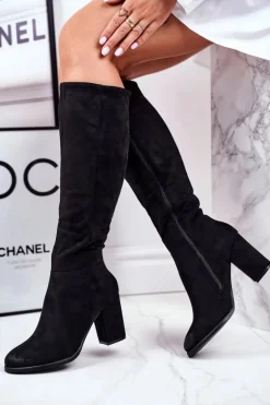 Kozaki Damskie Na Słupku Zamszowe Czarne Many Times