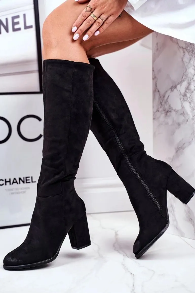 Kozaki Damskie Na Słupku Zamszowe Czarne Many Times