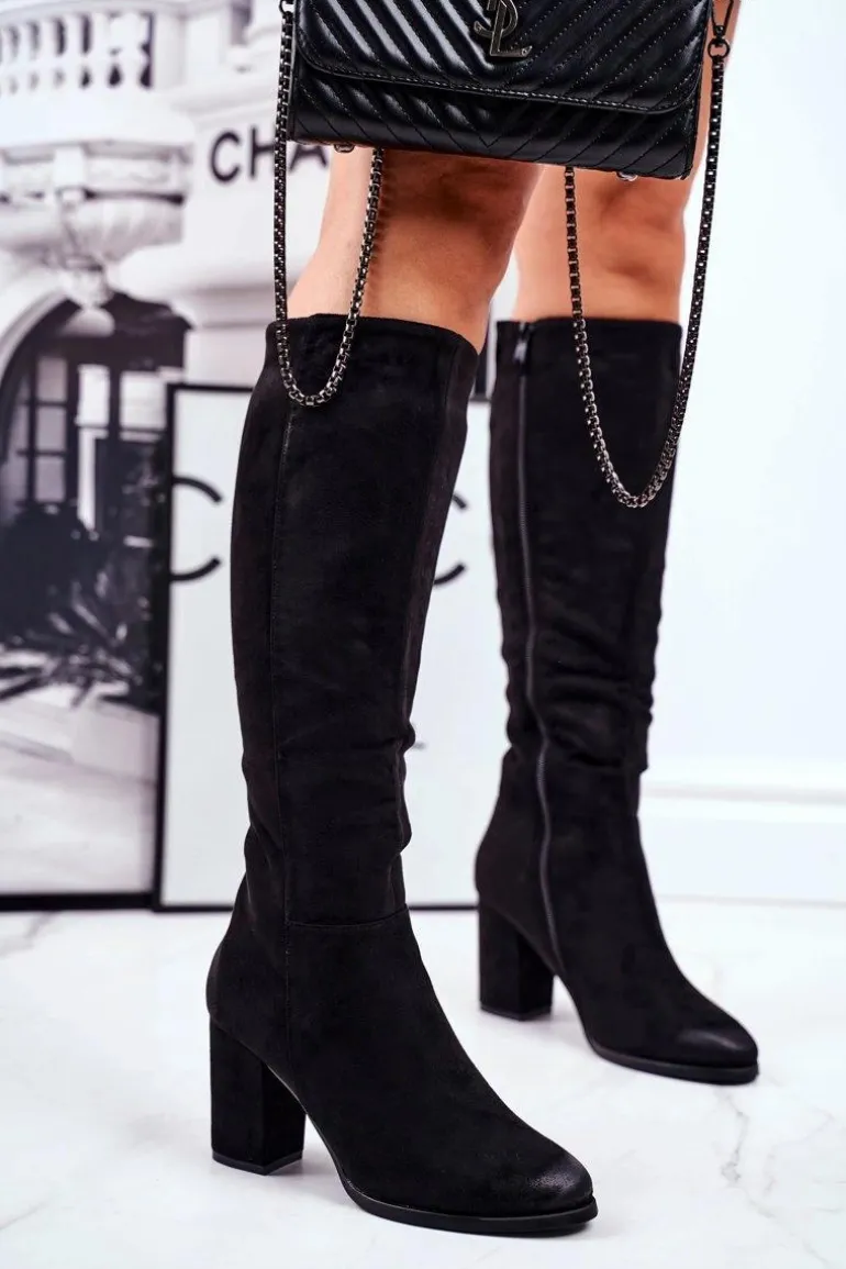 Kozaki Damskie Na Słupku Zamszowe Czarne Many Times