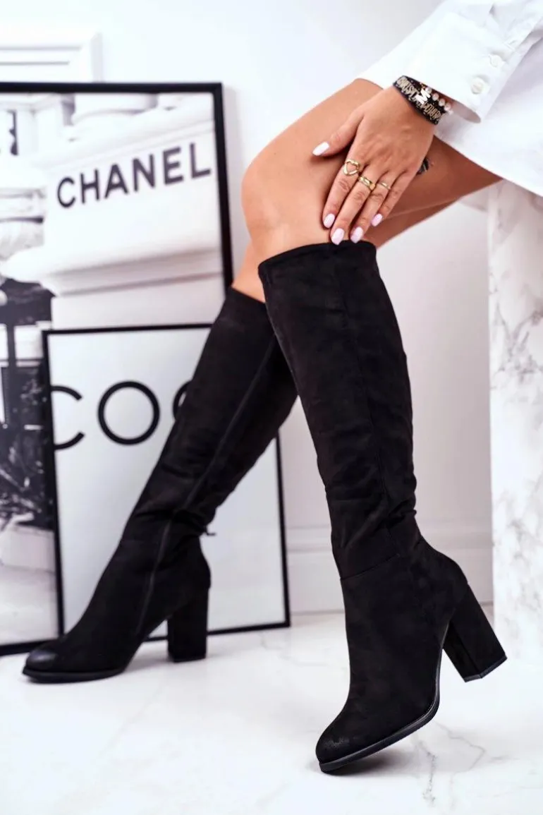 Kozaki Damskie Na Słupku Zamszowe Czarne Many Times