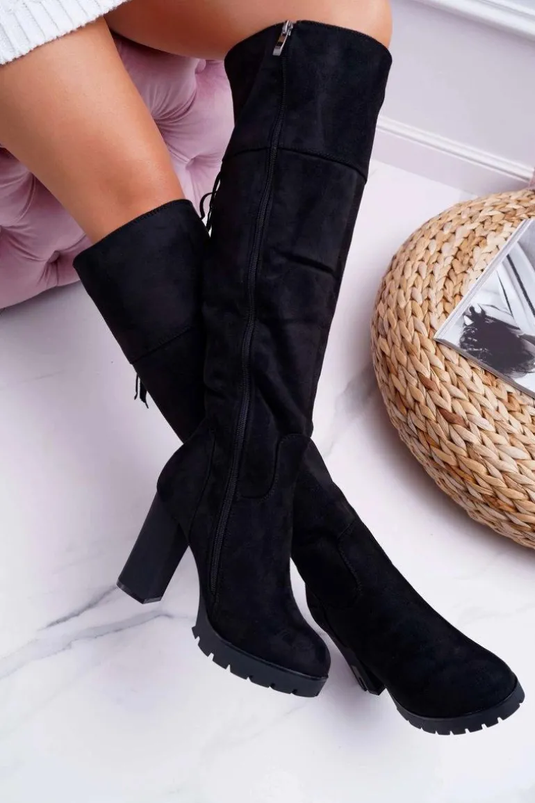 Kozaki Damskie Na Słupku Zamszowe Ocieplane Velkor