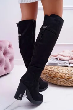 Kozaki Damskie Na Słupku Zamszowe Ocieplane Velkor