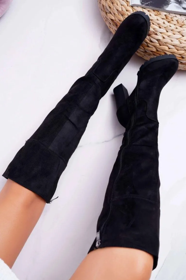 Kozaki Damskie Na Słupku Zamszowe Ocieplane Velkor