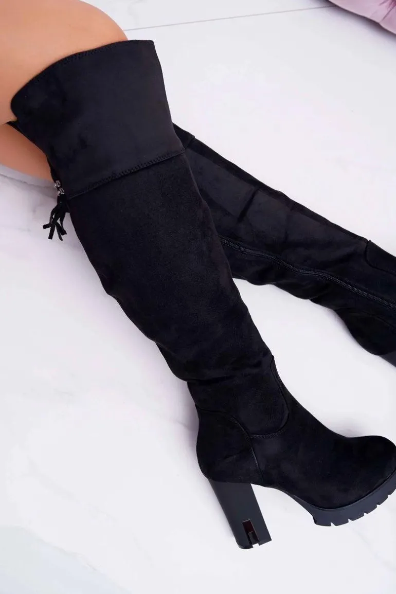 Kozaki Damskie Na Słupku Zamszowe Ocieplane Velkor