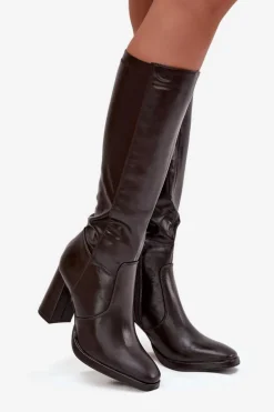 Kozaki Damskie Na Słupku Z Eko Skóry Ocieplane Bordowe Lyvella