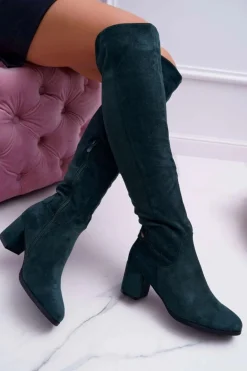 Kozaki Damskie Na Słupku Zamszowe Zielone Torgos