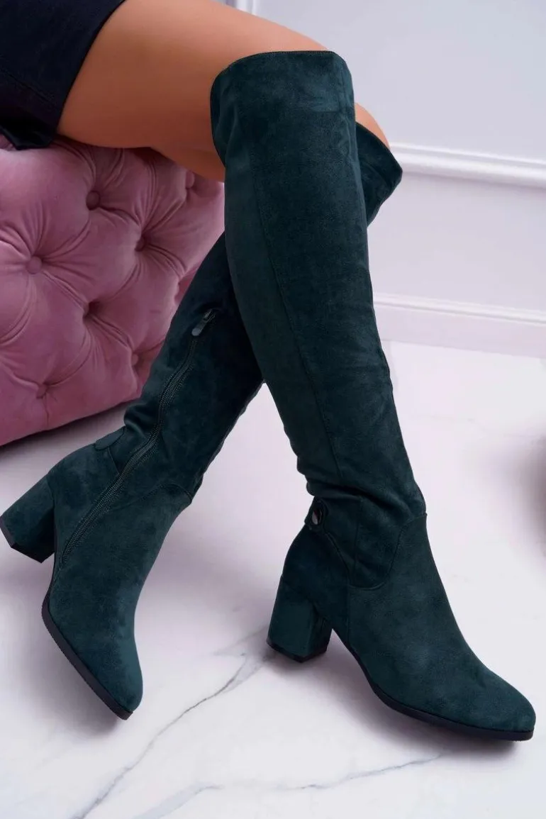 Kozaki Damskie Na Słupku Zamszowe Zielone Torgos