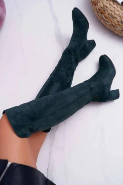 Kozaki Damskie Na Słupku Zamszowe Zielone Torgos