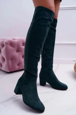 Kozaki Damskie Na Słupku Zamszowe Zielone Torgos
