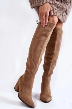 Kozaki Damskie Na Słupku Zamszowe Beżowe Corrig