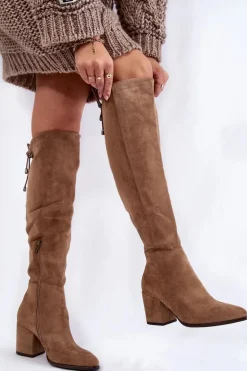 Kozaki Damskie Na Słupku Zamszowe Beżowe Corrig