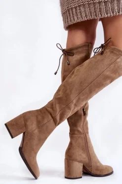 Kozaki Damskie Na Słupku Zamszowe Beżowe Corrig