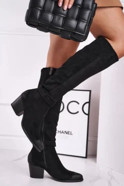 Kozaki Damskie Na Słupku Zamszowe Czarne Nevermind