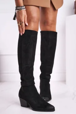 Kozaki Damskie Na Słupku Zamszowe Czarne Nevermind