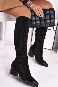 Kozaki Damskie Na Słupku Zamszowe Czarne Nevermind